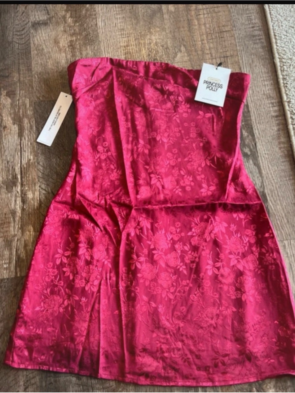 Princess Polly Girls' Bright Pink Floral Jacquard Strapless Dress